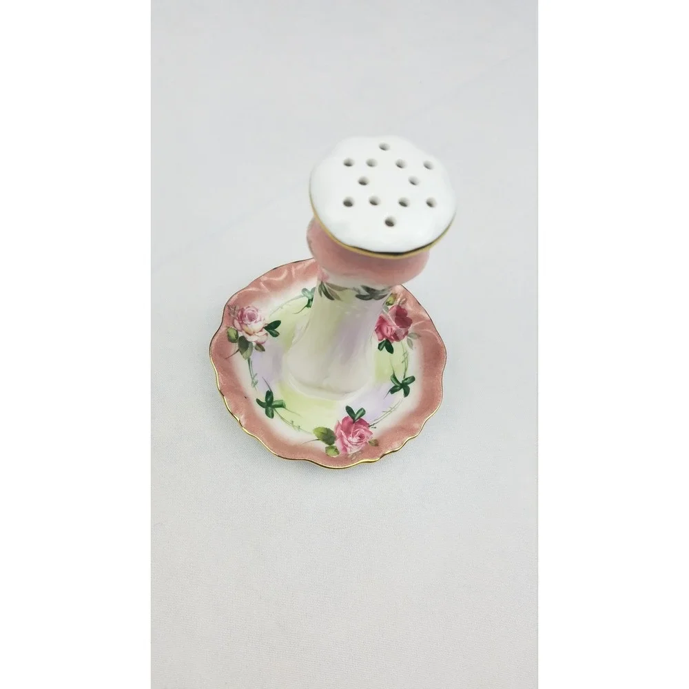 Vtg Betty Planter Porcelain Treasures hand painted hat pin holder pink roses‎